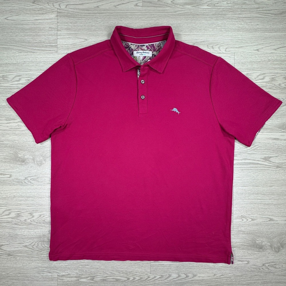 Tommy Bahama Mens Polo Shirt IslandZone Pink XL Short Sleeve Supima Cotton Blend
